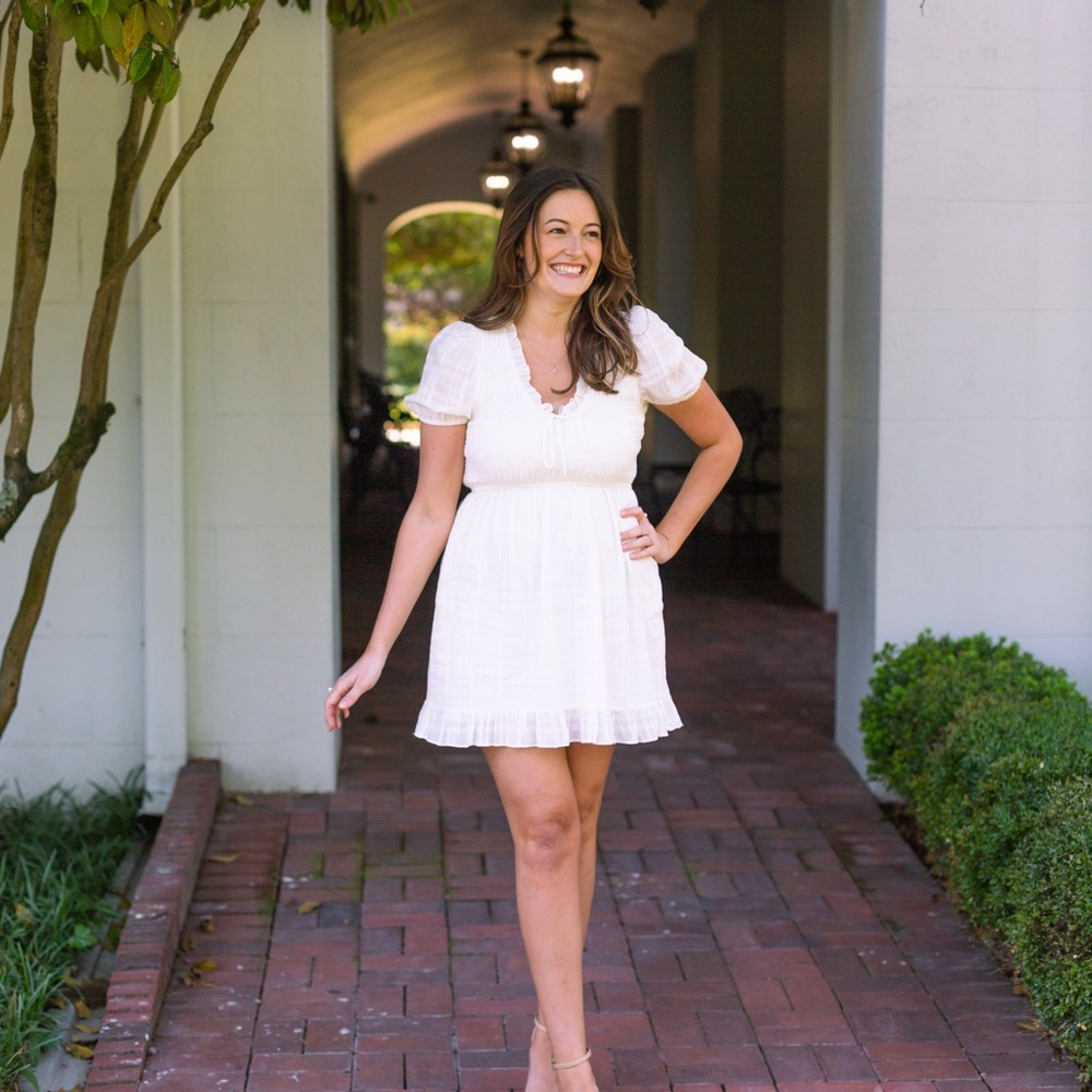 White Ruffled Short Sleeve Dress